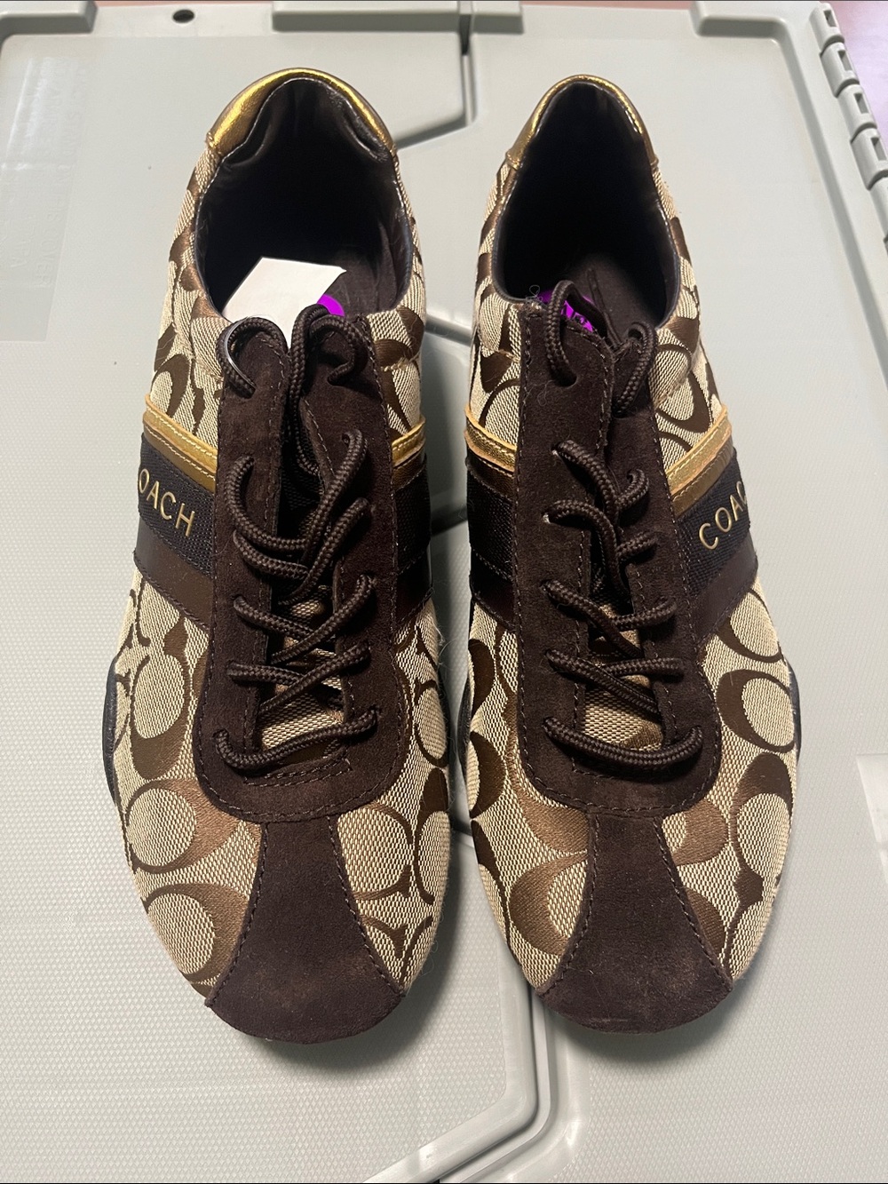 COACH Brown & Gold Signature Canvas Sneakers